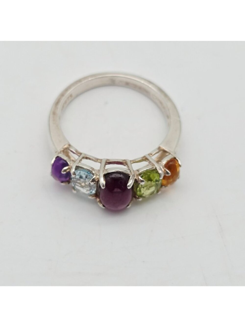 Sterling Silver Multi-Gemstone Ring Oval Cabochon & Faceted Citrine Stones 7 - Picture 2 of 7